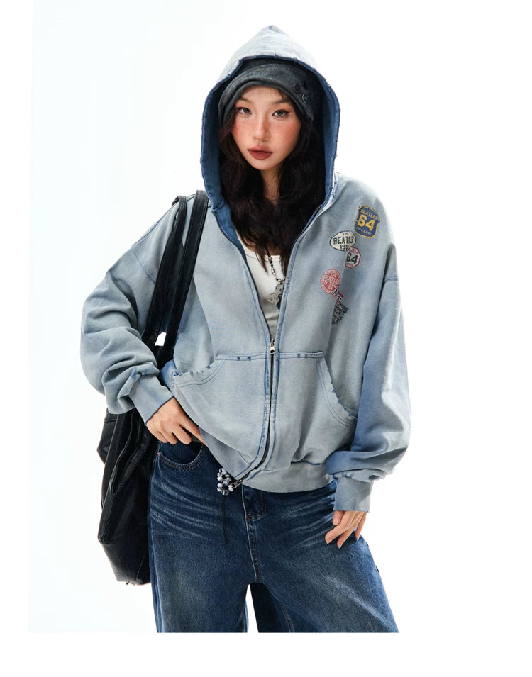 Washed Oversize Zip-Up Hoodie