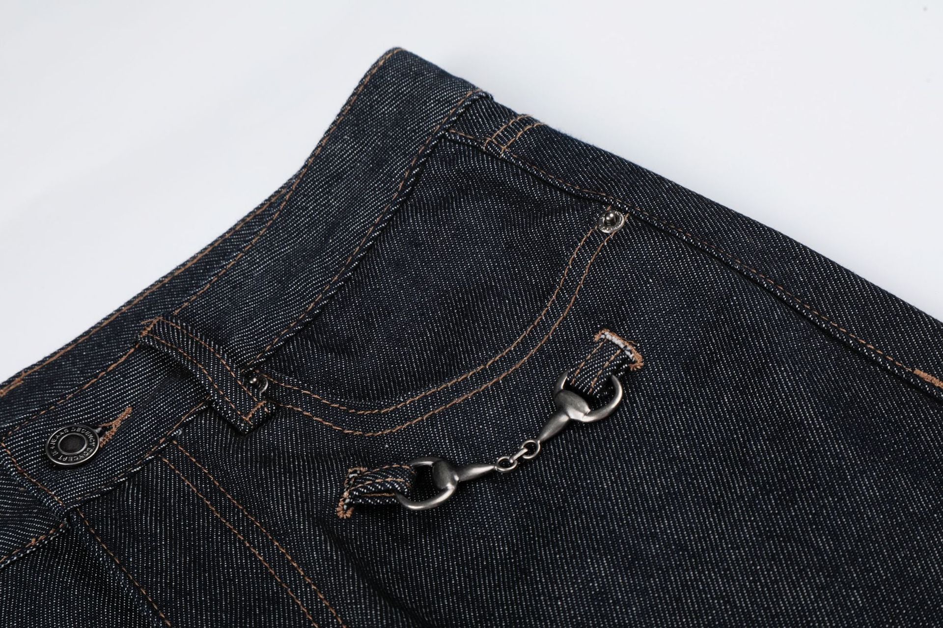 Washed Metal Buckle Wide Leg Denim Jeans