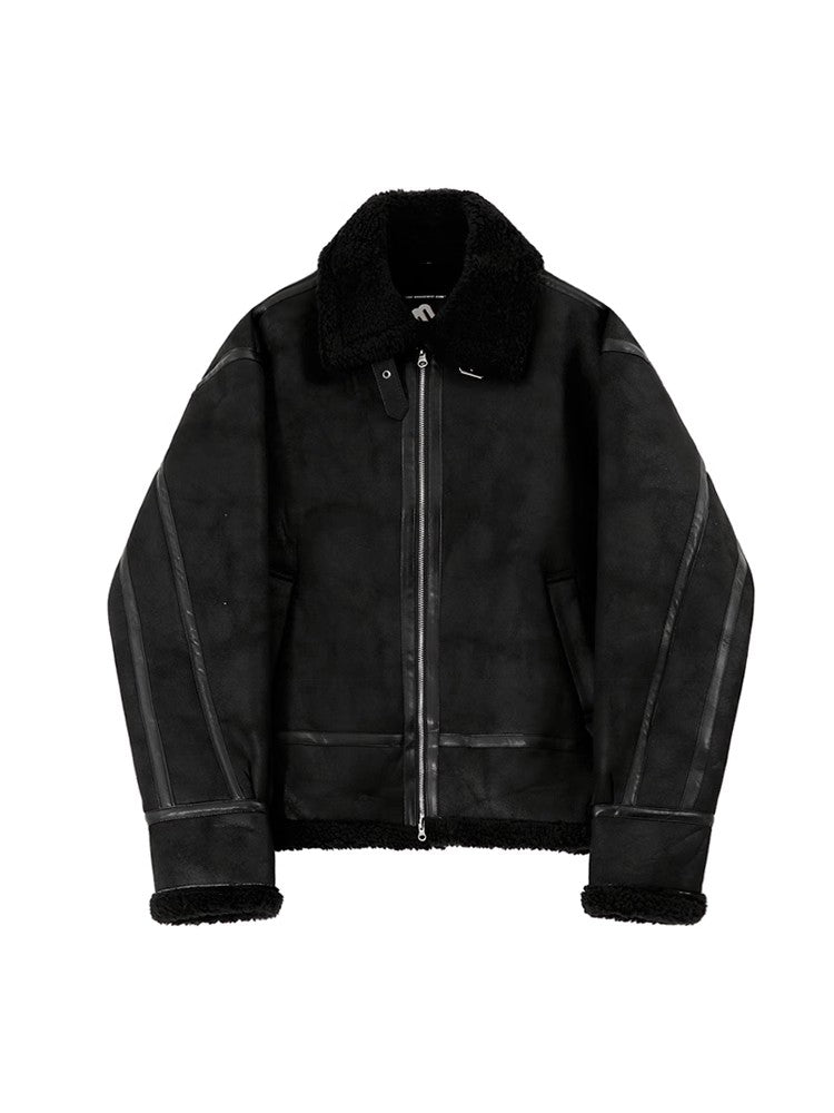 Boa Neck PU Leather Jacket