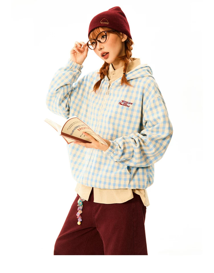 Gingham Logo Zipper Hoodie