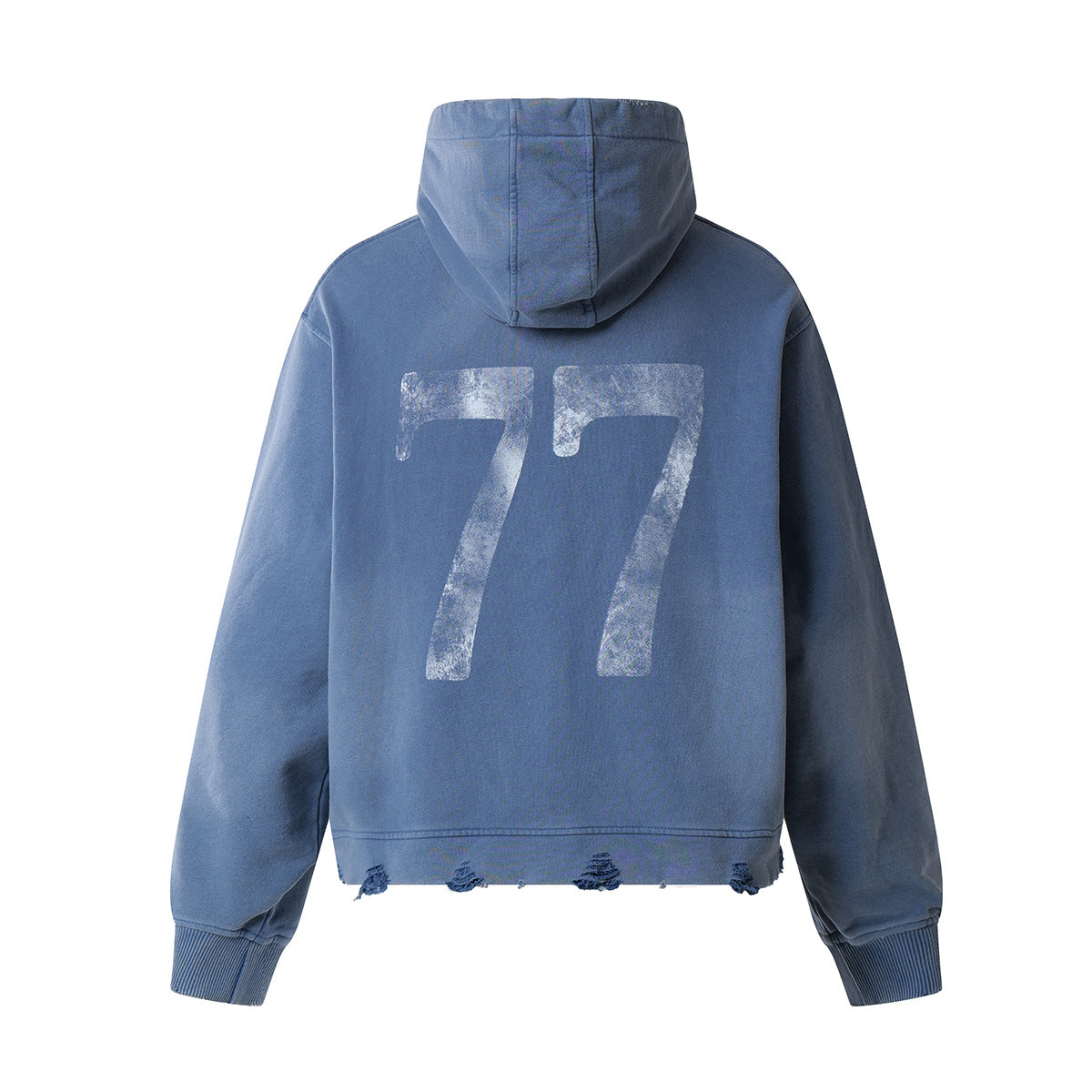 Washed Letter Rhinestone Design Damage Hoodie