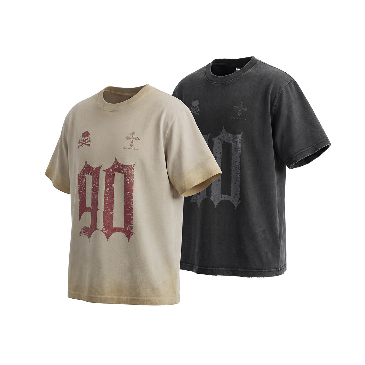 Fade Washed Skull Number Print Short Sleeve T-Shirt