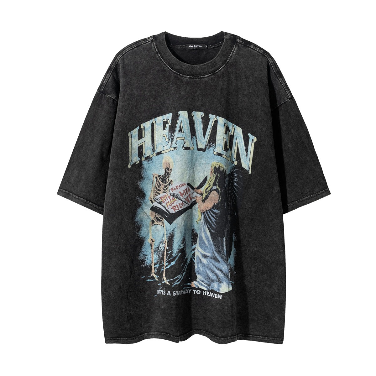 Washed Skull Print Cotton Short Sleeve T-Shirt