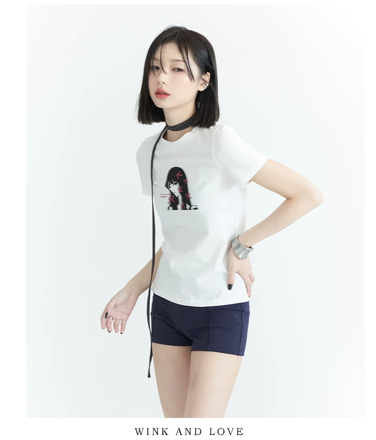 Girl Print Slim Fit Sleeve T-Shirt