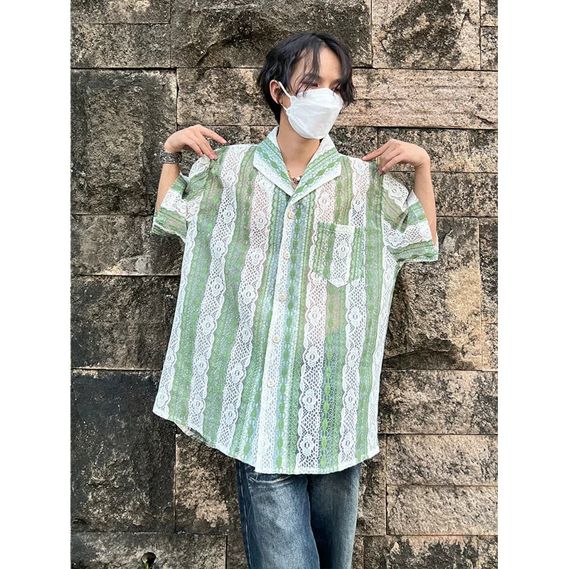 3D Embroidery Hollow-Out Short Sleeve Shirt