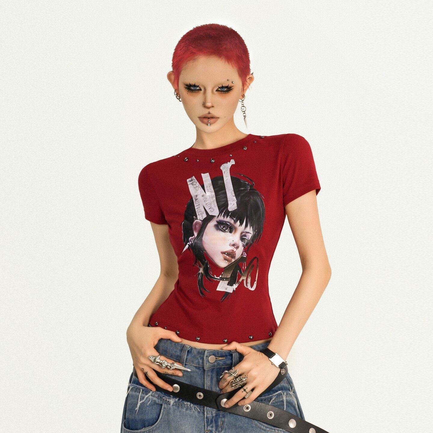 Portrait Print Fitted Short Sleeve T-Shirt