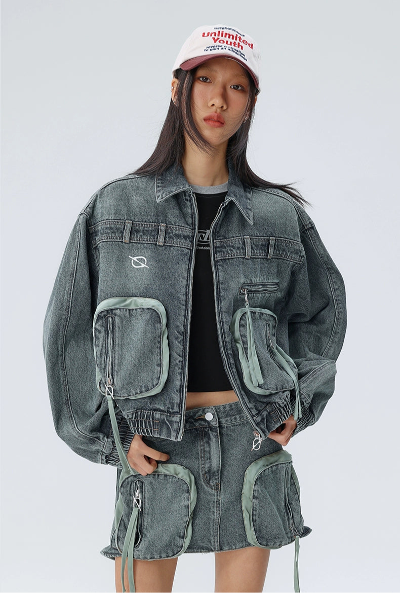 Deconstructed cargo denim jacket