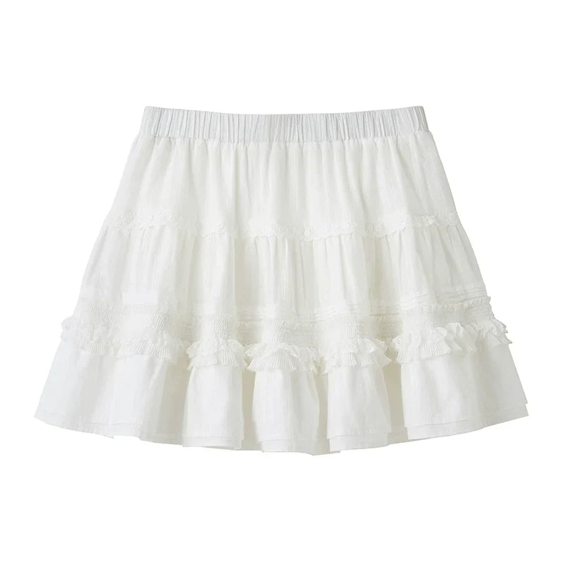 High Waist Jacquard Lace Fluffy Short Skirt