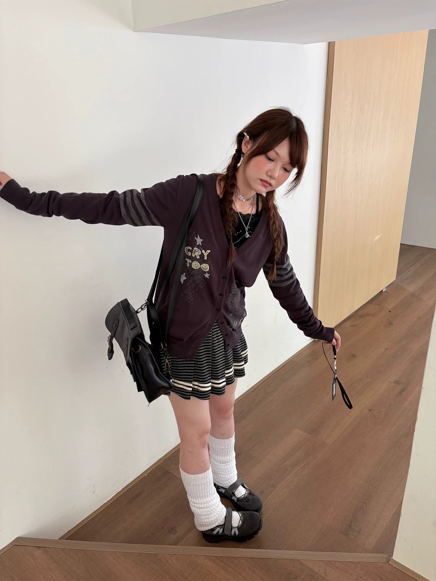 Three-Stripe Button Knit Cardigan