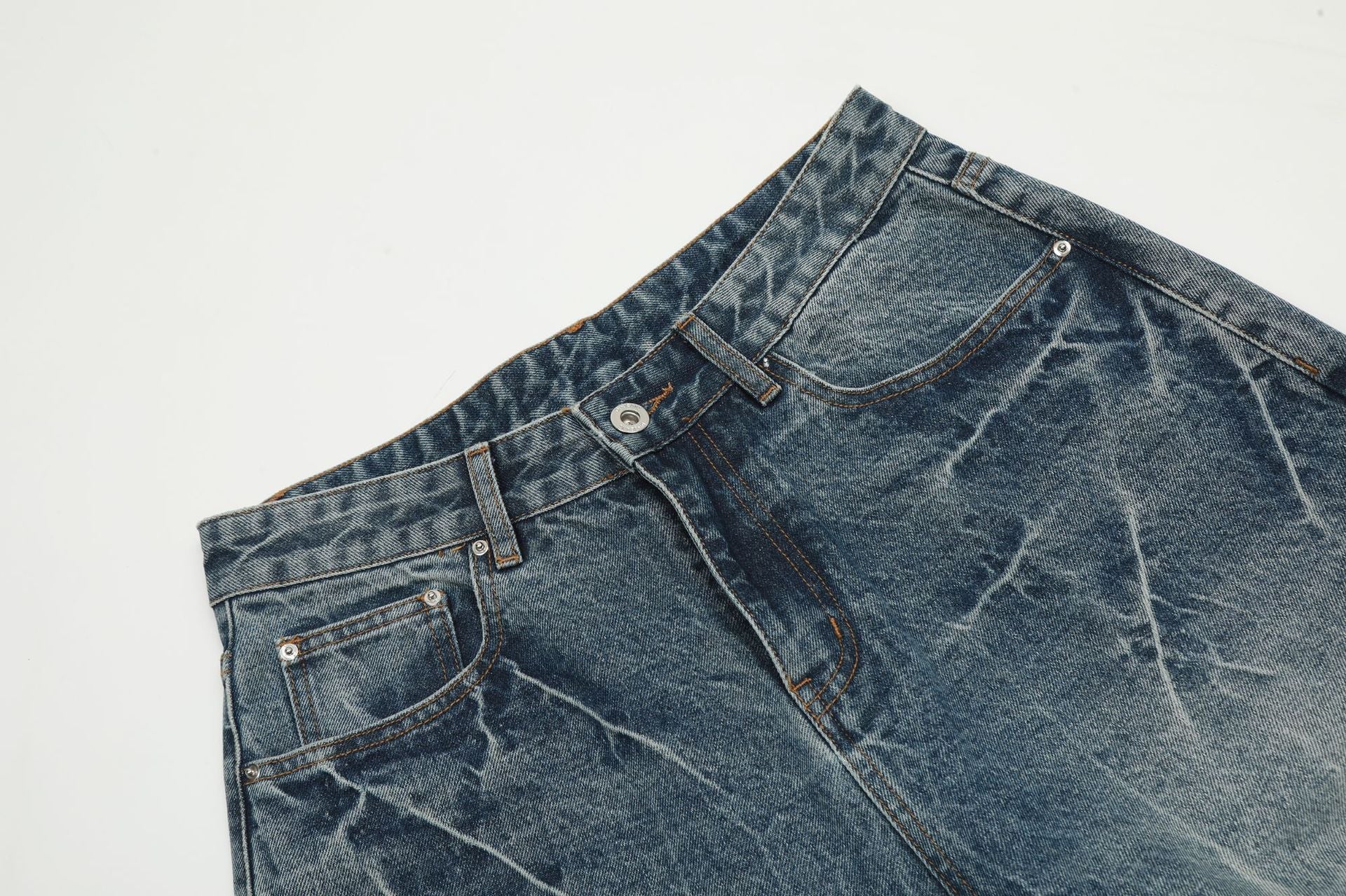 Washed Wide Leg Denim Jort
