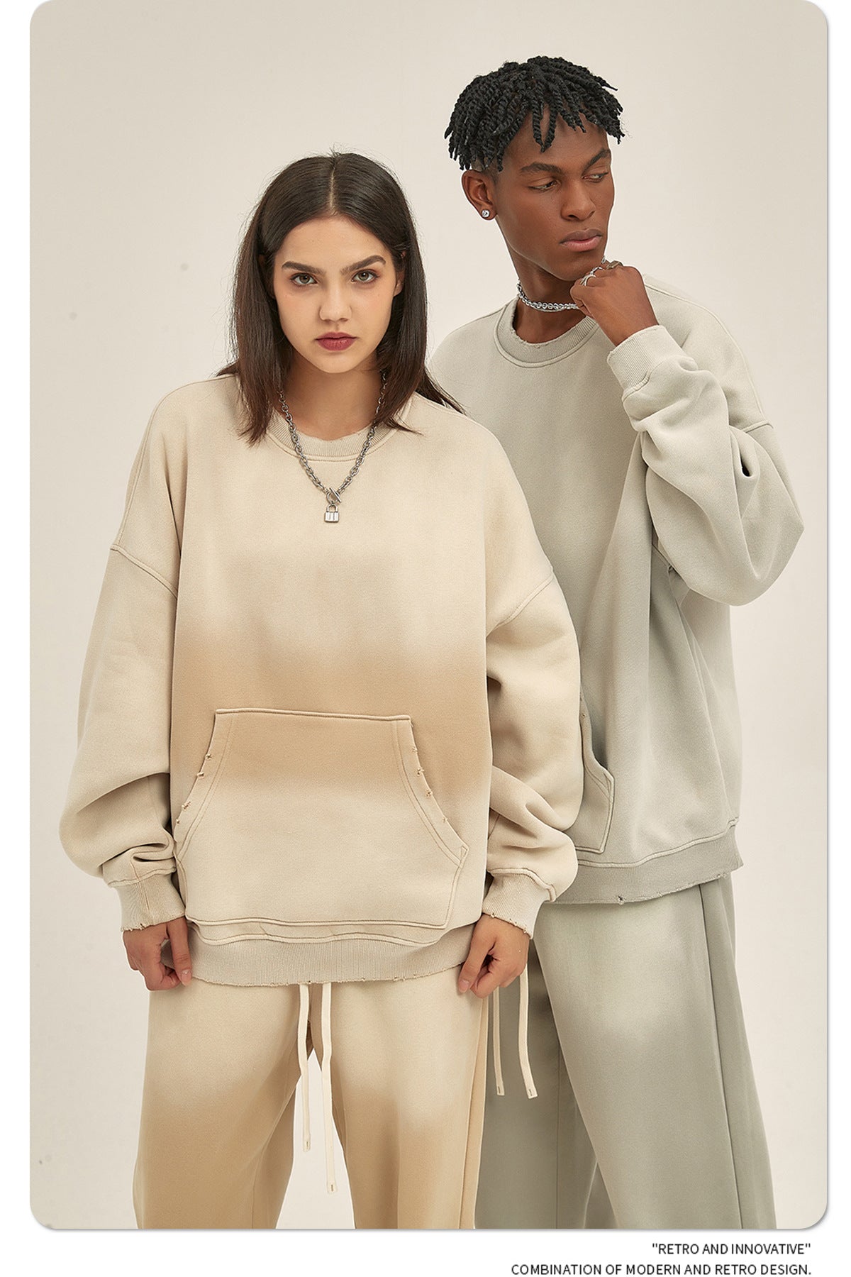 Fleece Lining Spray-dye Damage Oversize Sweatshirt