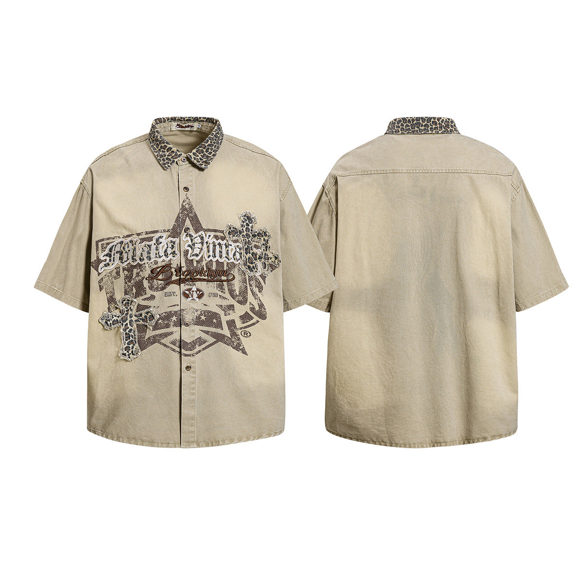 Leopard Print Cross Graphic Short Sleeve Shirt