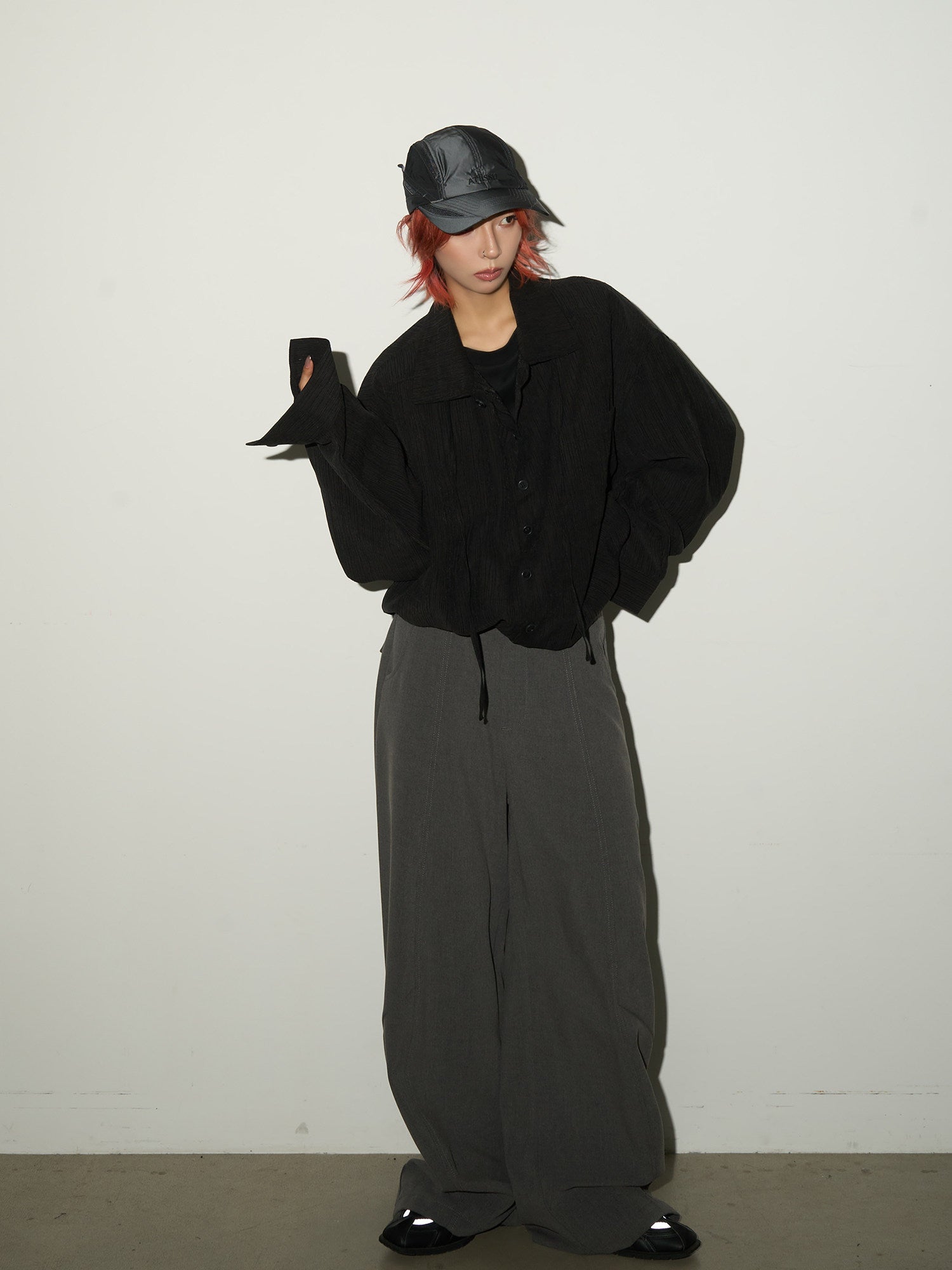 Textured Fabric Button Long Sleeve Shirt