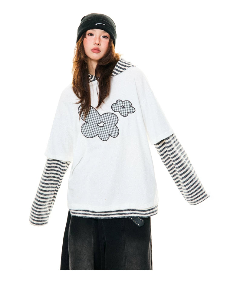 Flower Graphic Layered-Look Hoodie