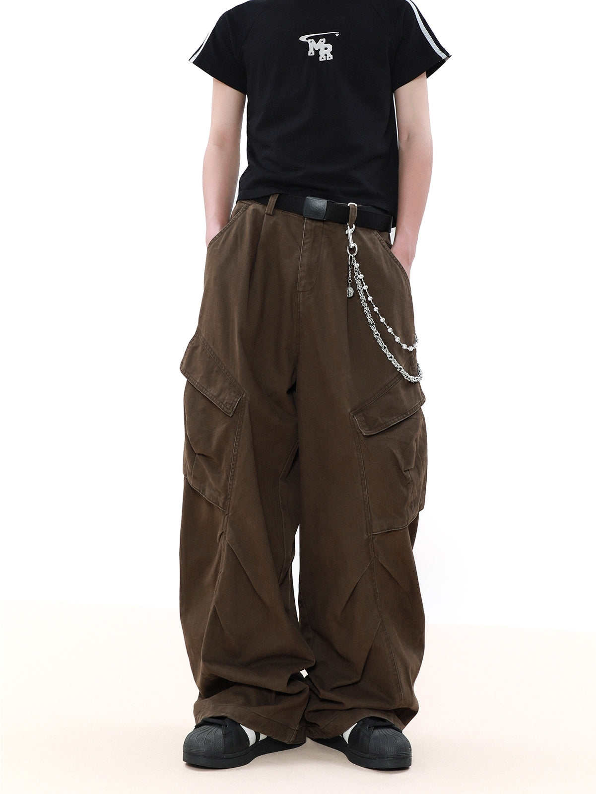 Pleated Design Wide Leg Cargo Pants