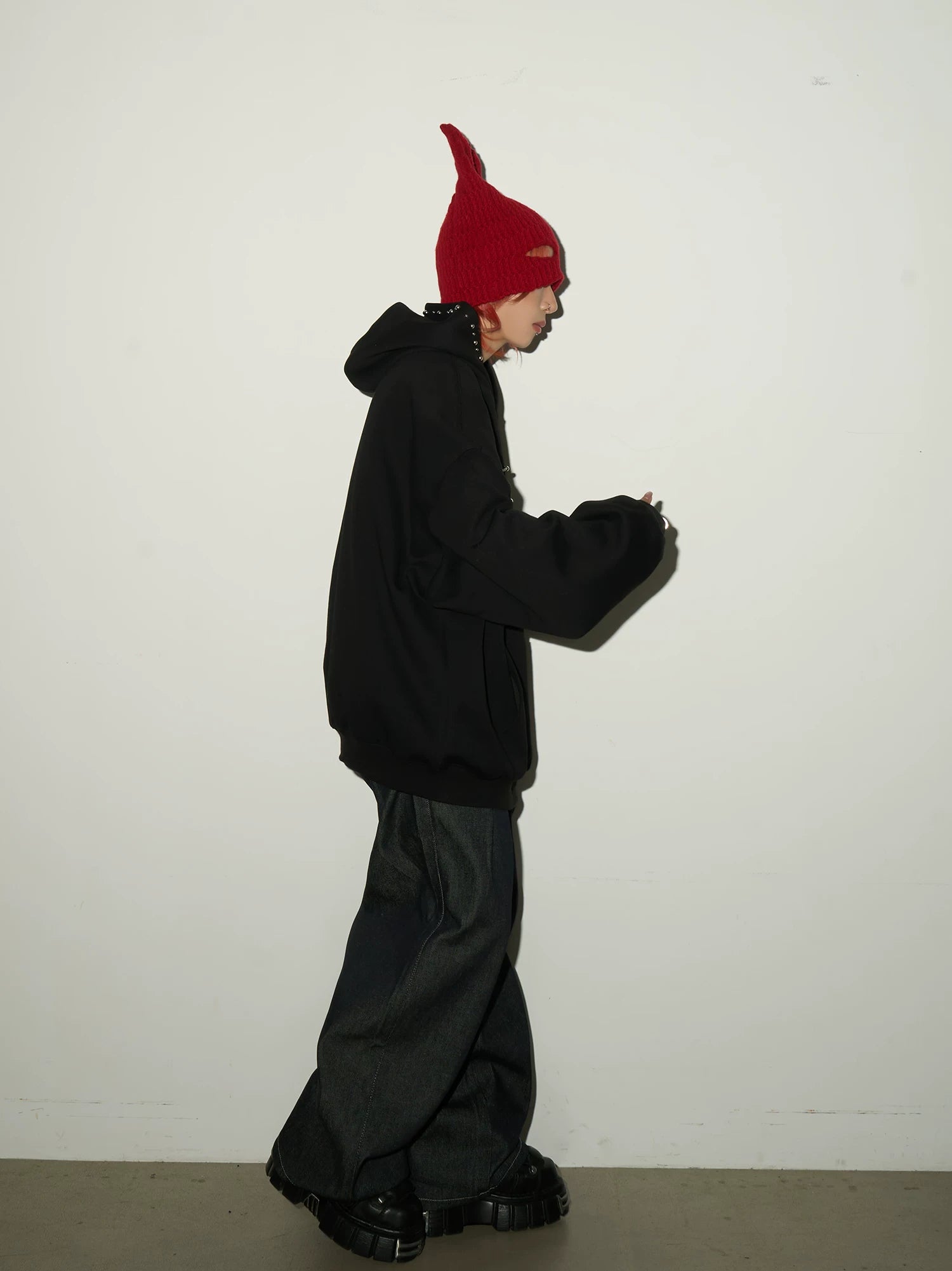 Studded Beaded Design Oversize Pullover Hoodie