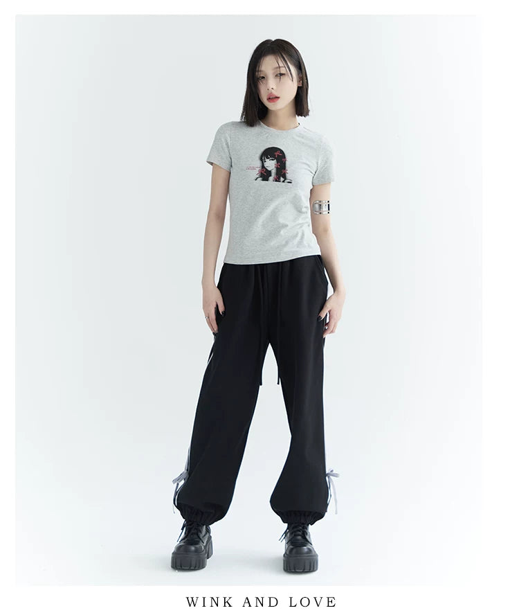 Girl Print Slim Fit Sleeve T-Shirt
