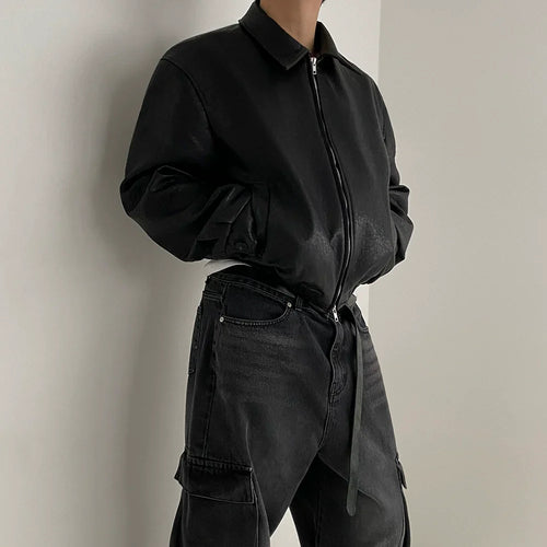 Giacca con cerniera in pelle PU - Nero / M