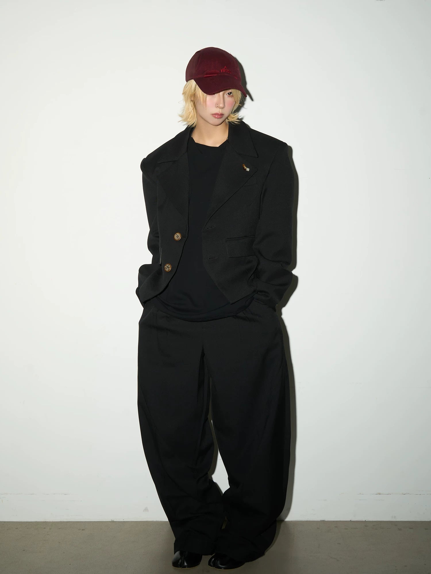 Shoulder-Pad Button Tailored Jacket & Wide Leg Trousers Setup