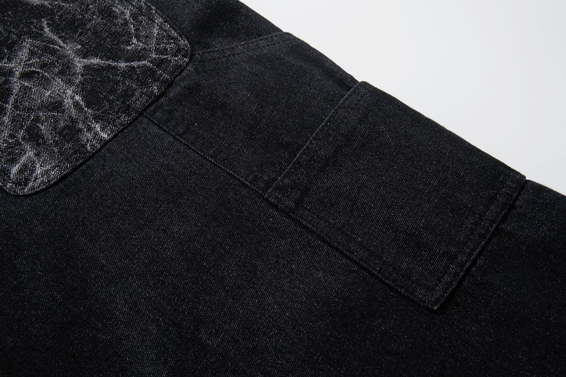 Double Waist Marble Panel Wide Leg Denim Jeans