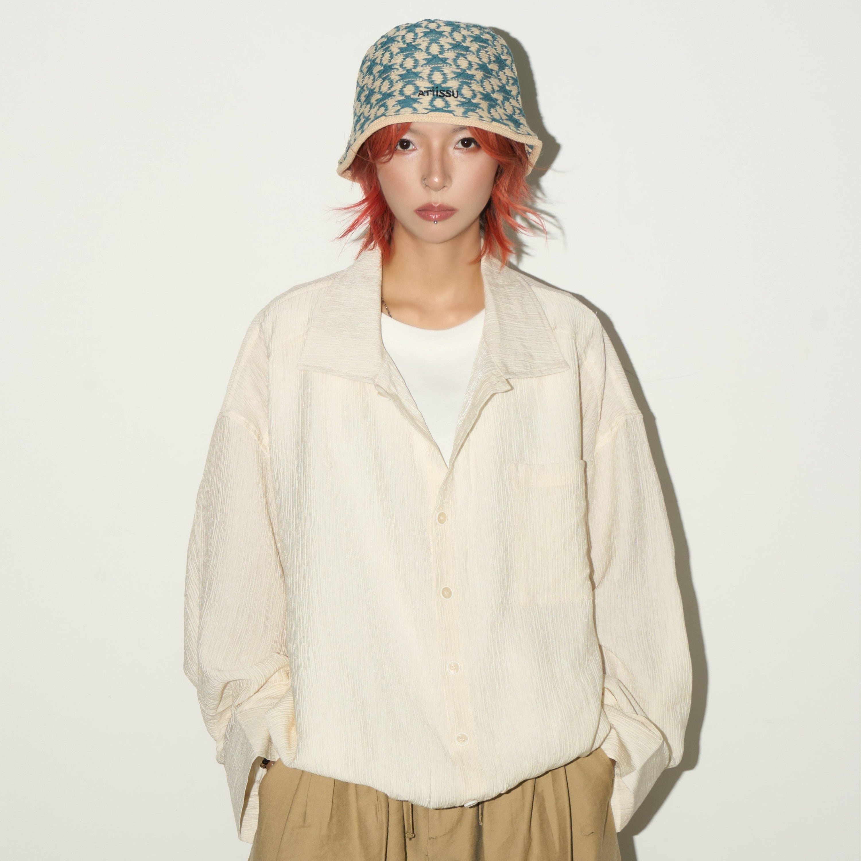 Textured Fabric Button Long Sleeve Shirt