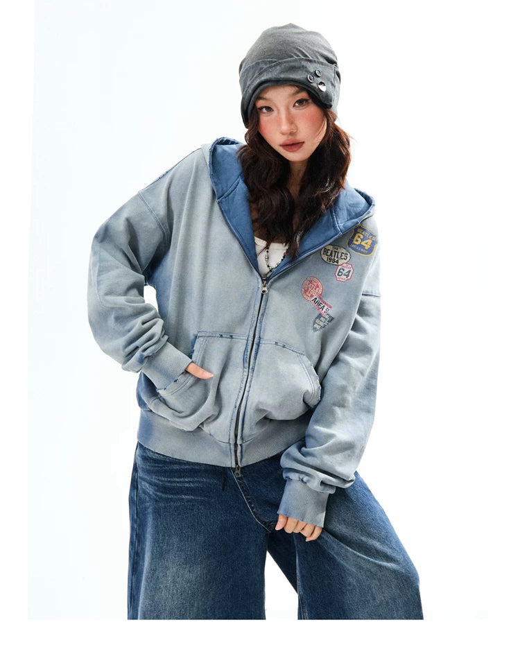 Washed Oversize Zip-Up Hoodie