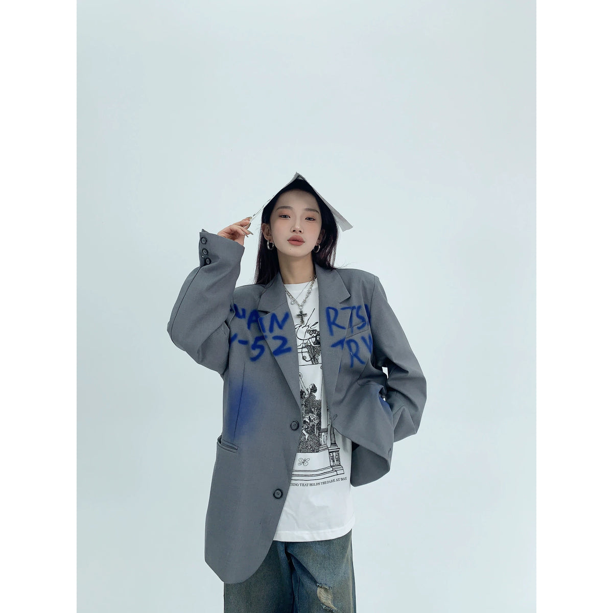 Graffiti Print Oversized Tailored Jacket