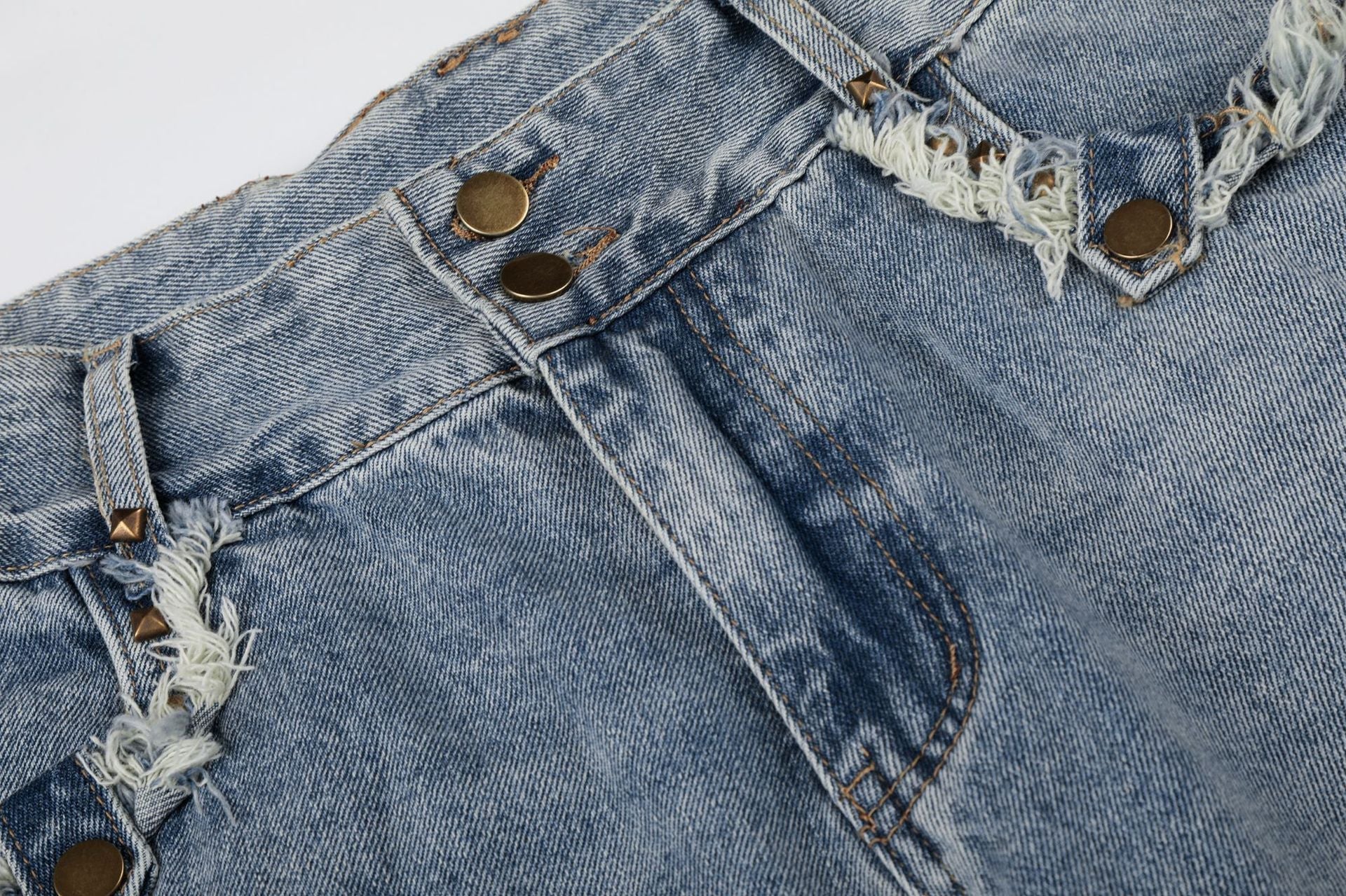 Fringe Studs Wide Leg Denim Jeans