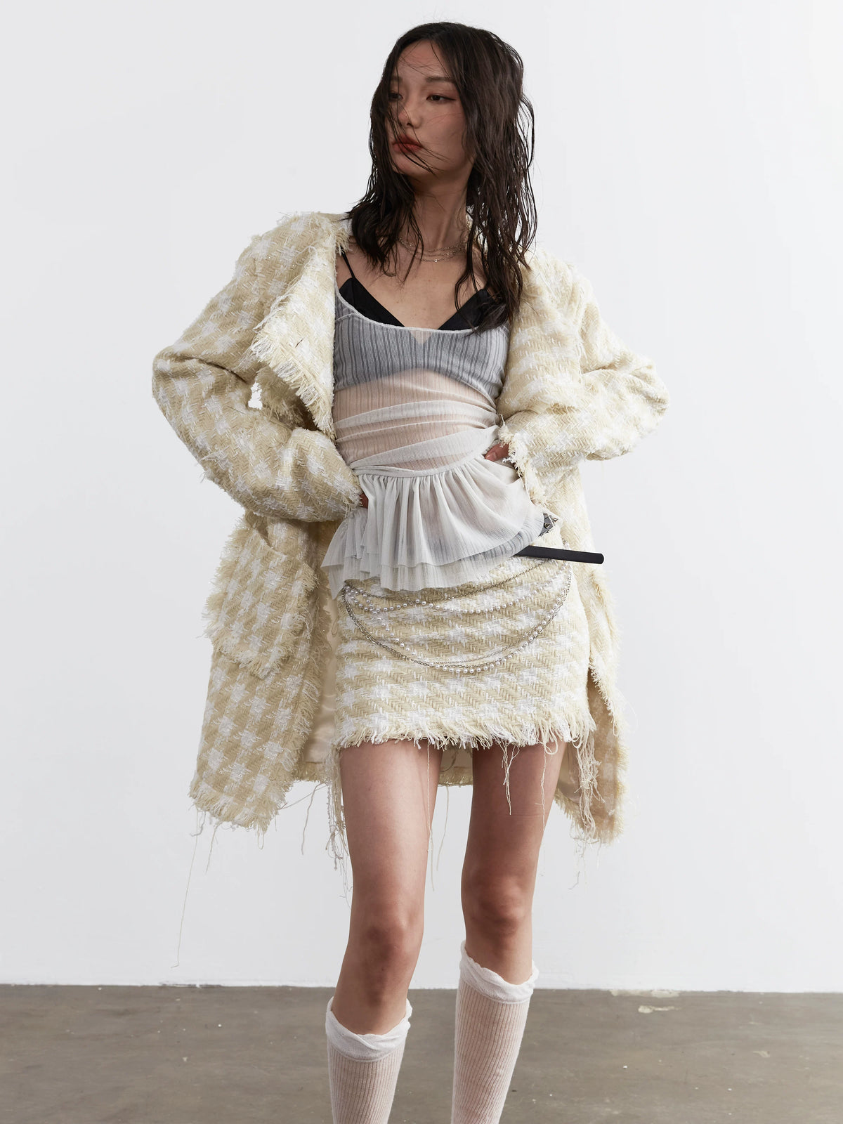 Hairy Edge Plaid Pattern Short Skirt