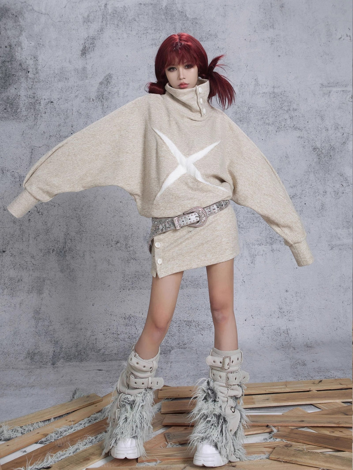 Patchwork Heavy-Duty Punk Short Pants & Leg Cover