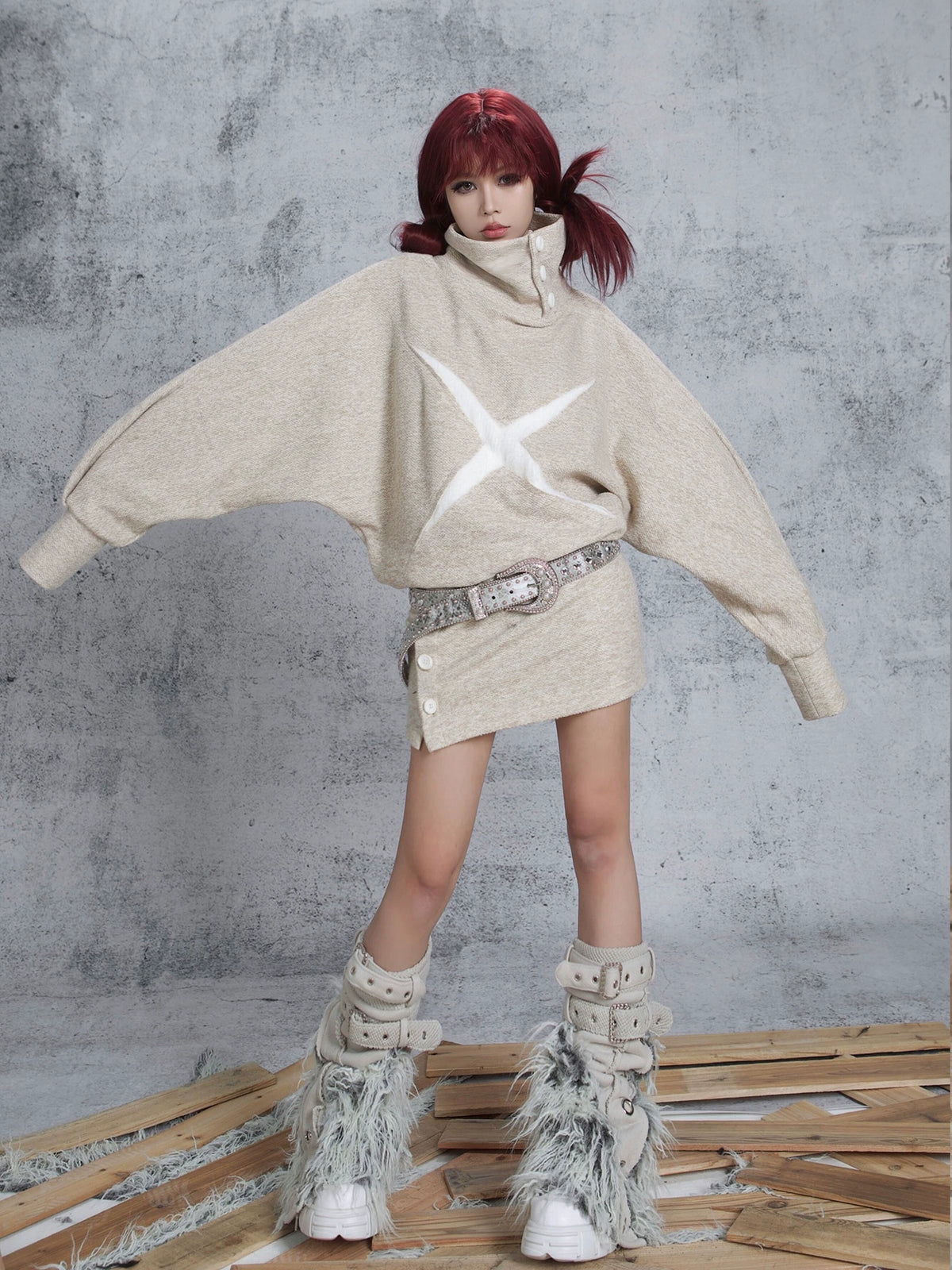 Patchwork Heavy-Duty Punk Short Pants & Leg Cover