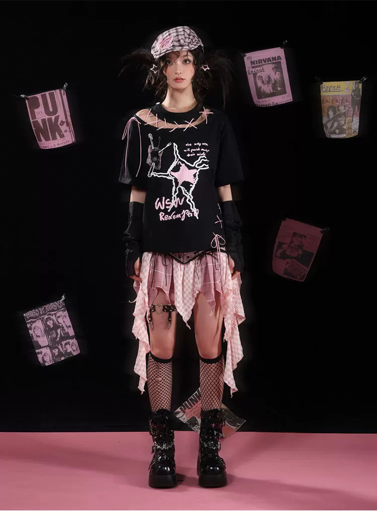 Irregular Damage Ruffle Denim Skirt