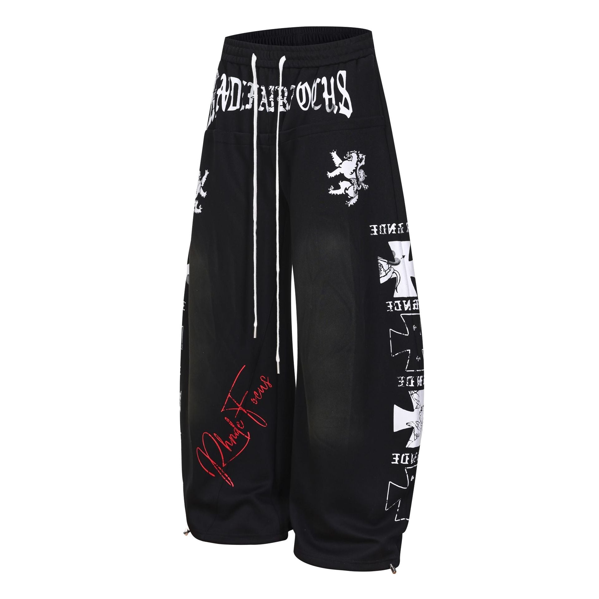 Graphic Print Panel Curved Wide Leg Sweatpants