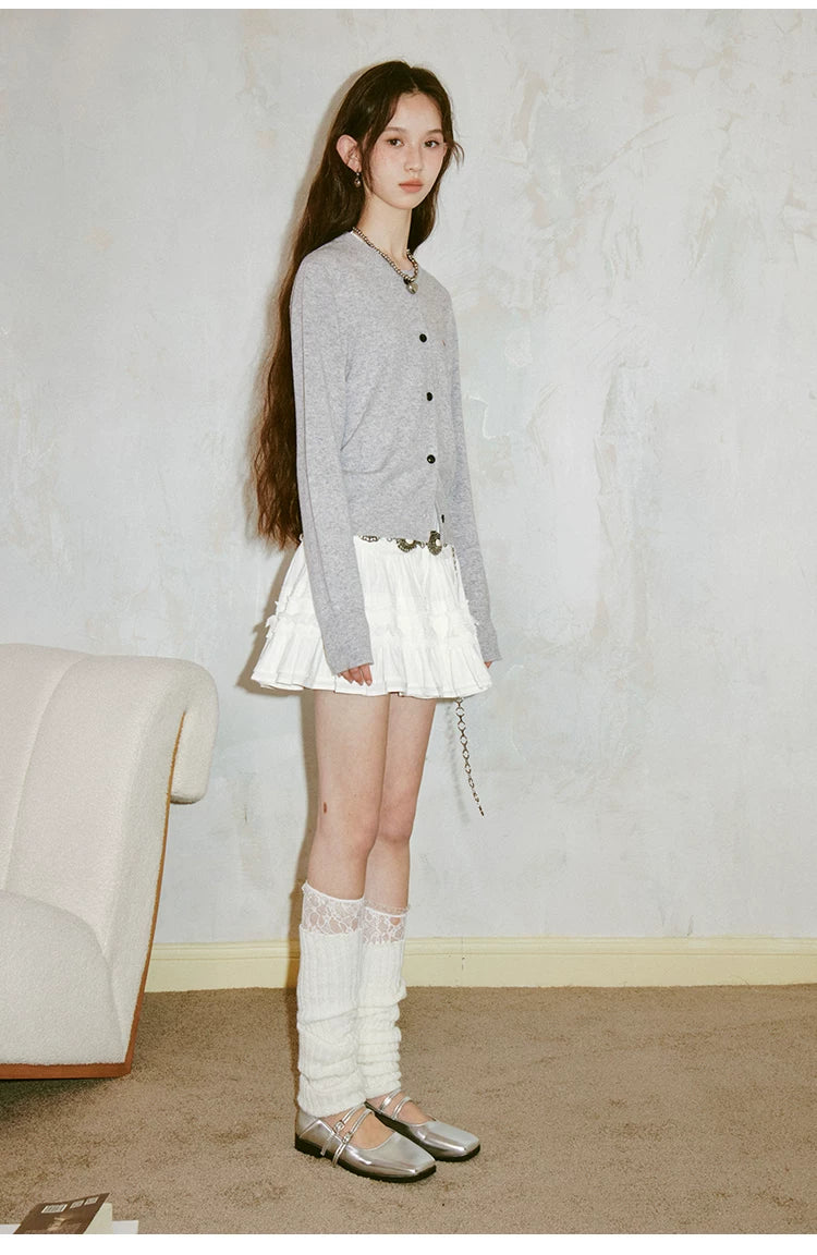 High Waist Jacquard Lace Fluffy Short Skirt