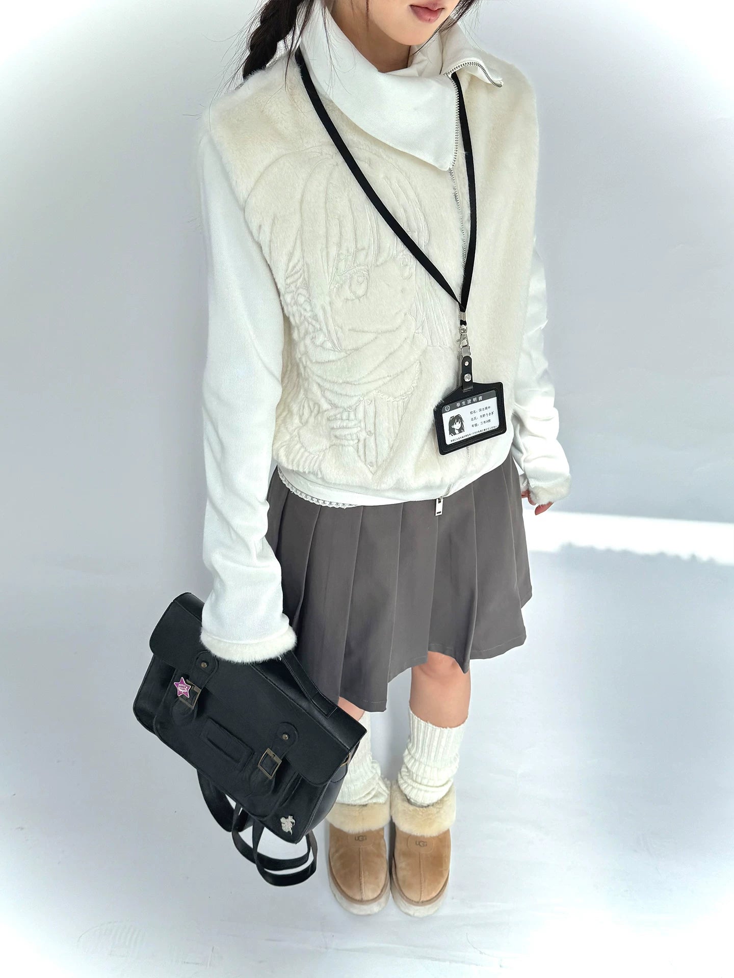 Fleece Embroidery Asymmetrical Zipper Jacket