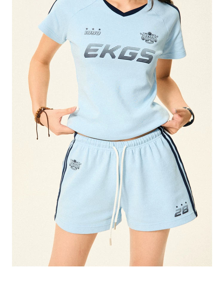 Stripe Letter Print Short Sleeve T-Shirt & Short Pants Setup