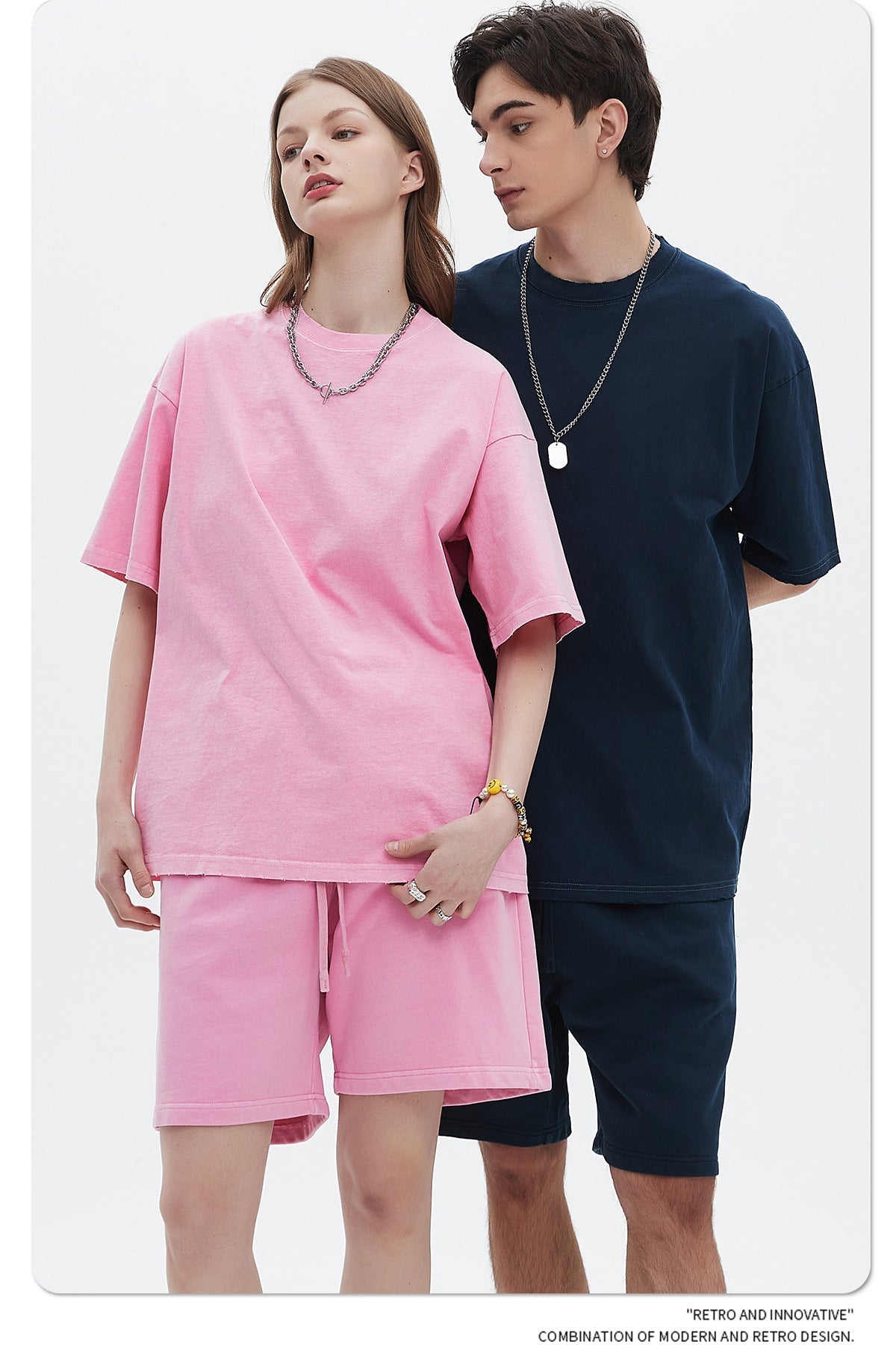 Washed Dyed Oversize Damage Short-sleeve T-shirt & Short Sweatpants Setup