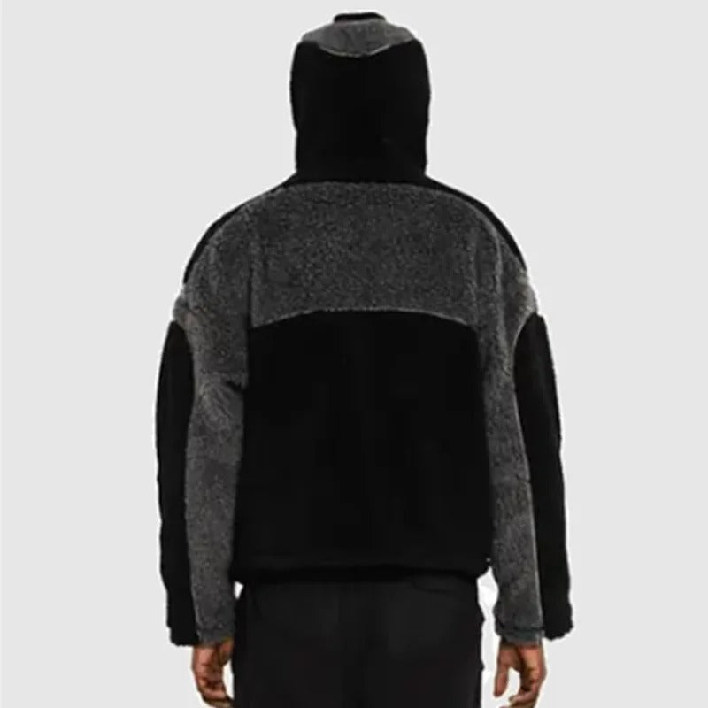 Unisex Lambswool Stitched Zip-up Hoodie