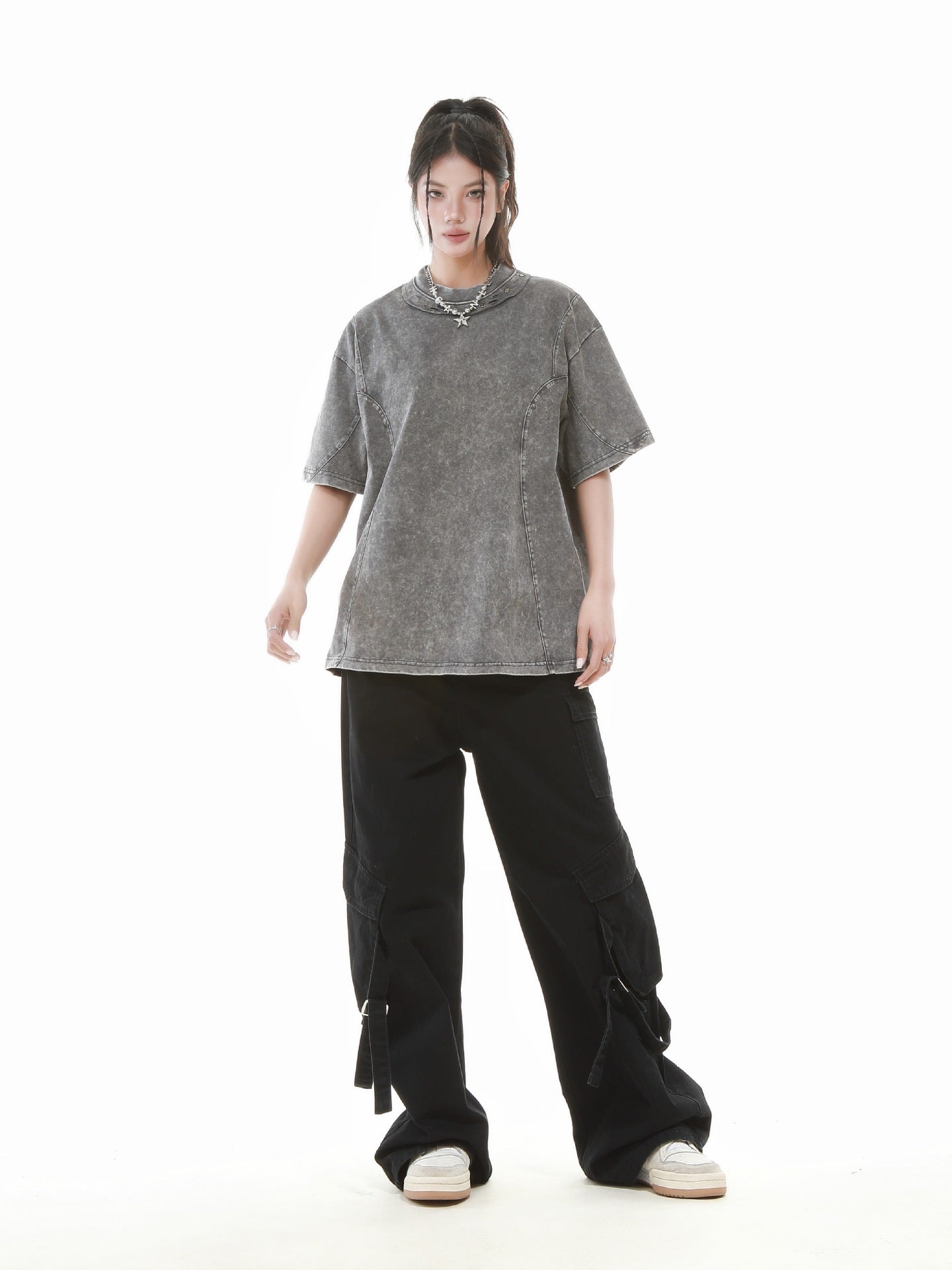 Heavy Washed Fade Stitching Short Sleeve T-Shirt