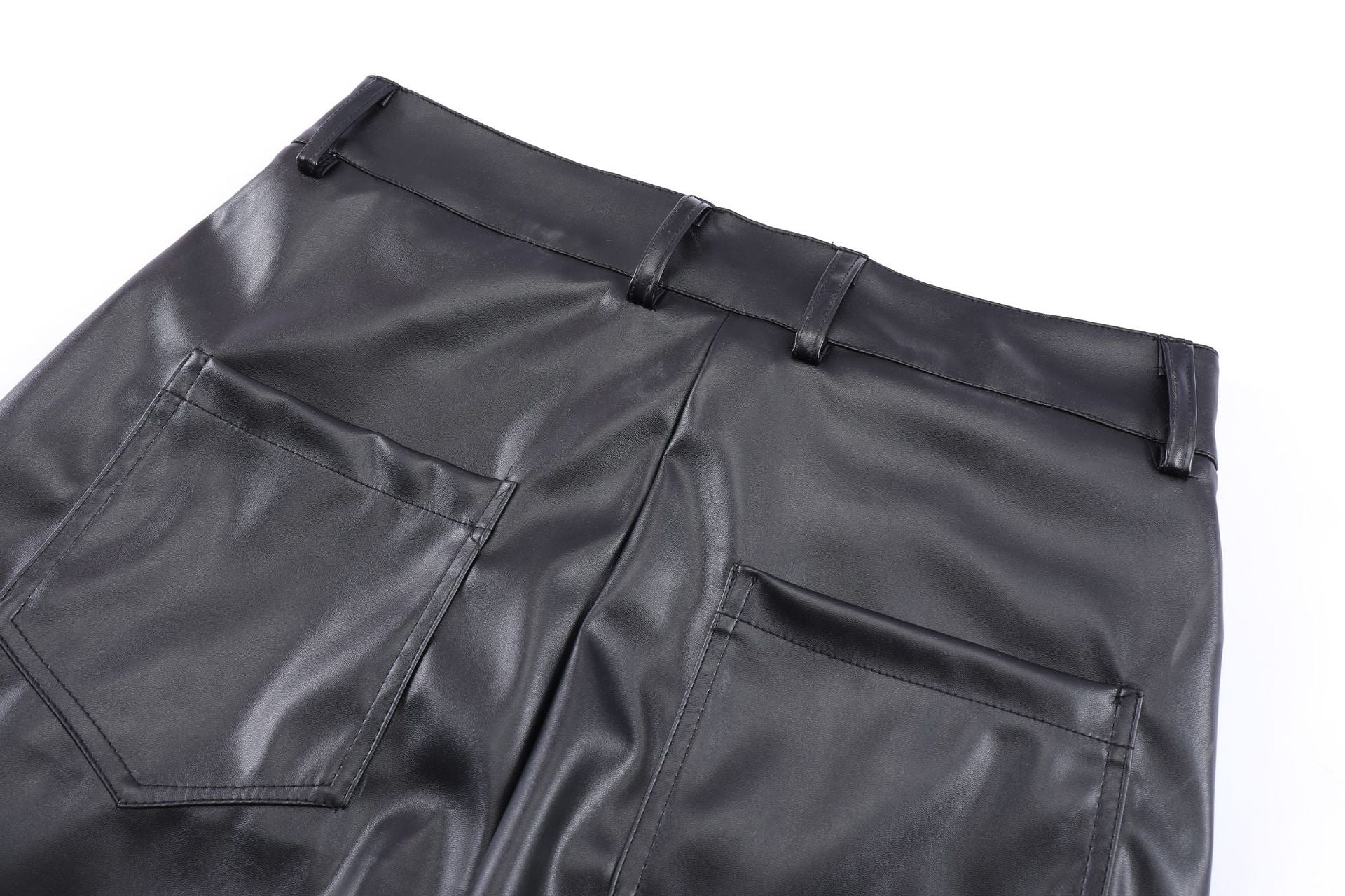 PU Leather Pleats Straight Pants