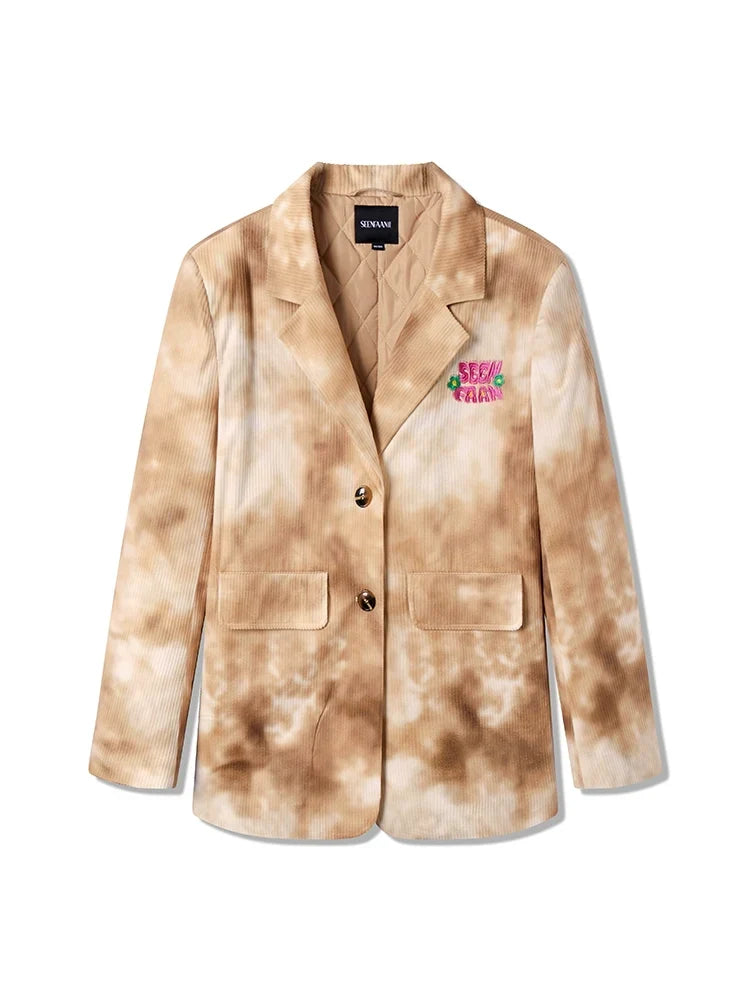 Tie-Dye Corduroy Fake Layered Tailored Jacket