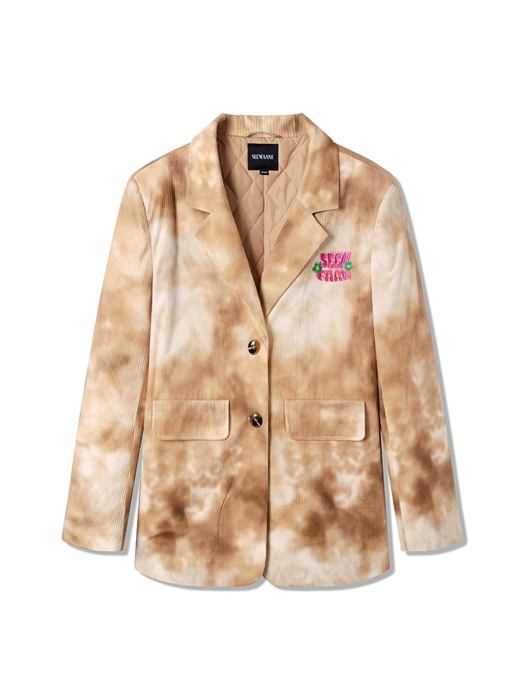 Tie-Dye Corduroy Fake Layered Tailored Jacket