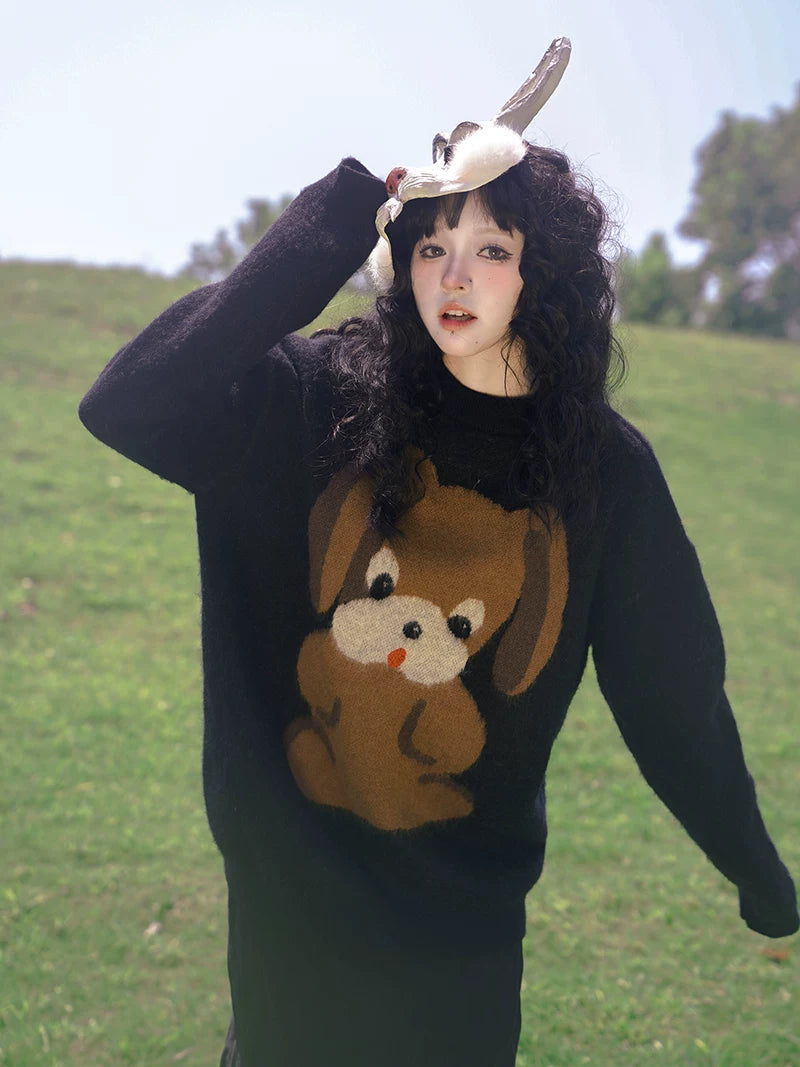 Dog Graphic Design Oversize Knit Sweater