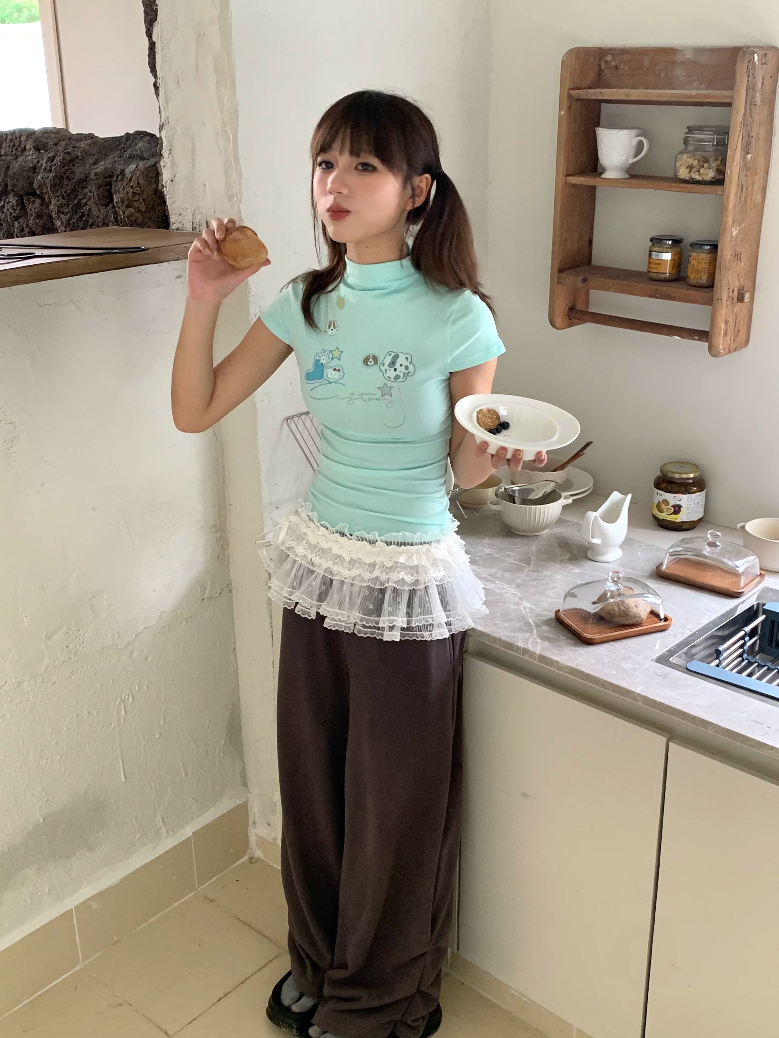 Rhinestone Drawstring Wide Leg Sweatpants