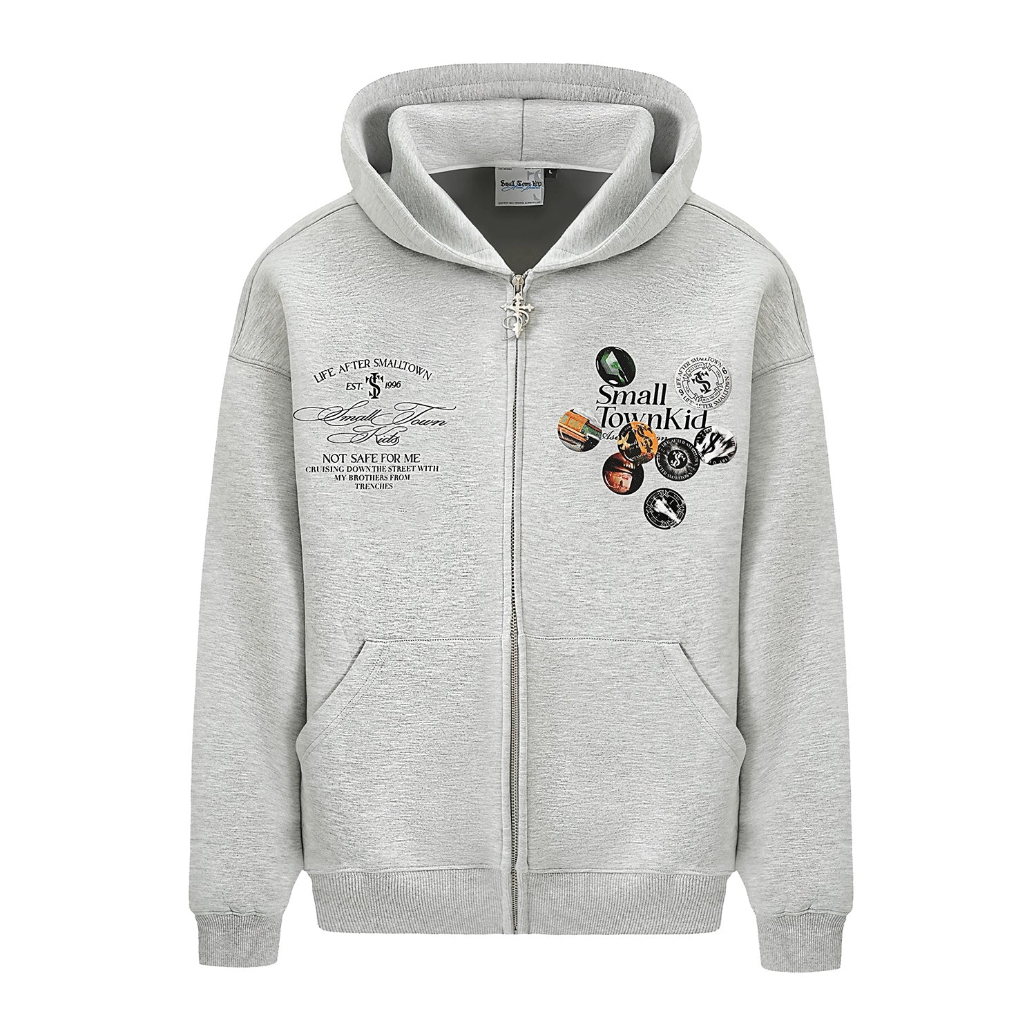 Felpa con cappuccio e cerniera con stampa distintivo