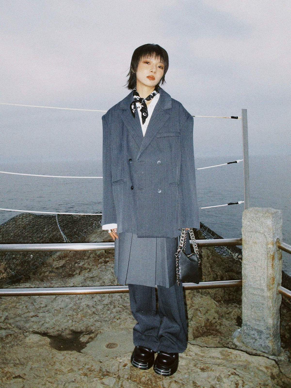 Draped Elegant Tailored Jacket & Trousers & Skirt Setup