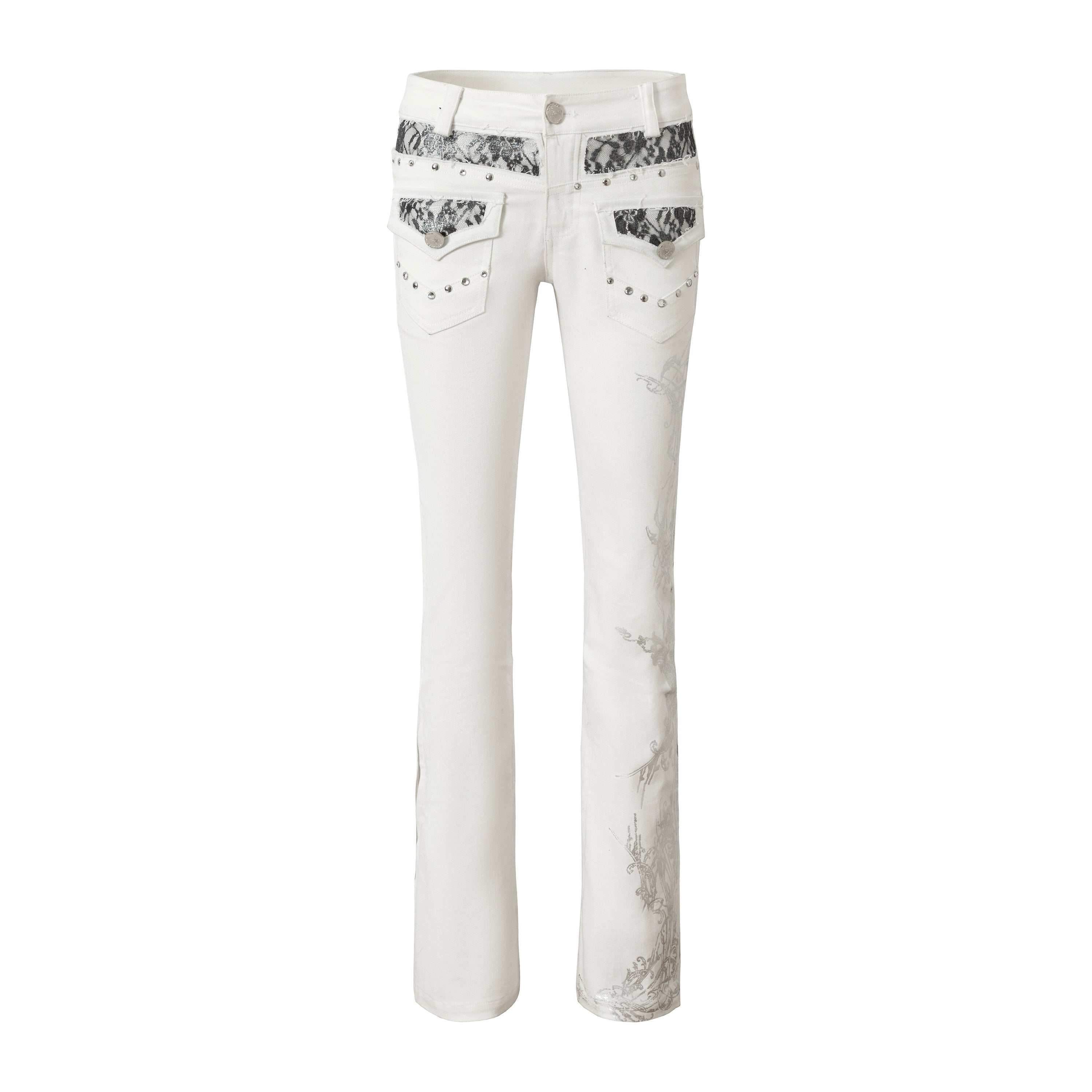 Embroidery Low Rise Straight Denim Jeans