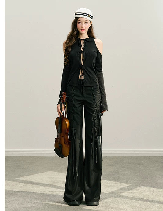 Pantalon droit à jambes larges et bretelles