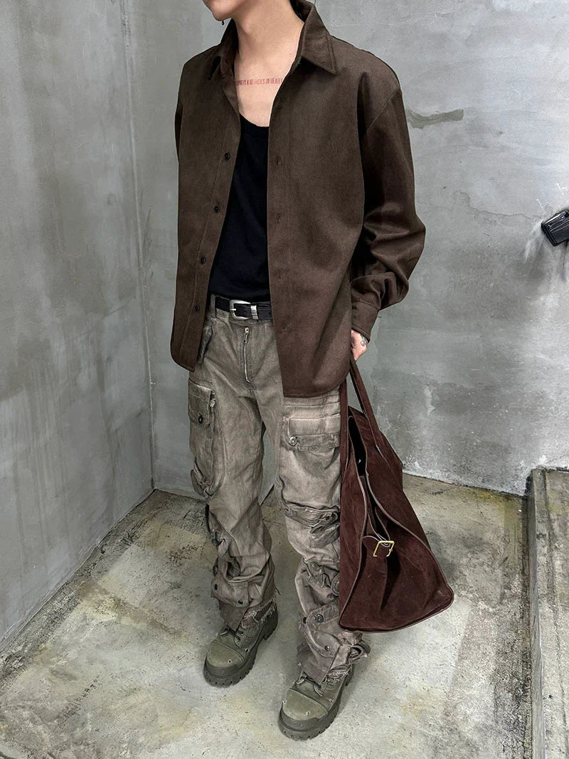 Suede Oversize Long Sleeve Shirt Jacket