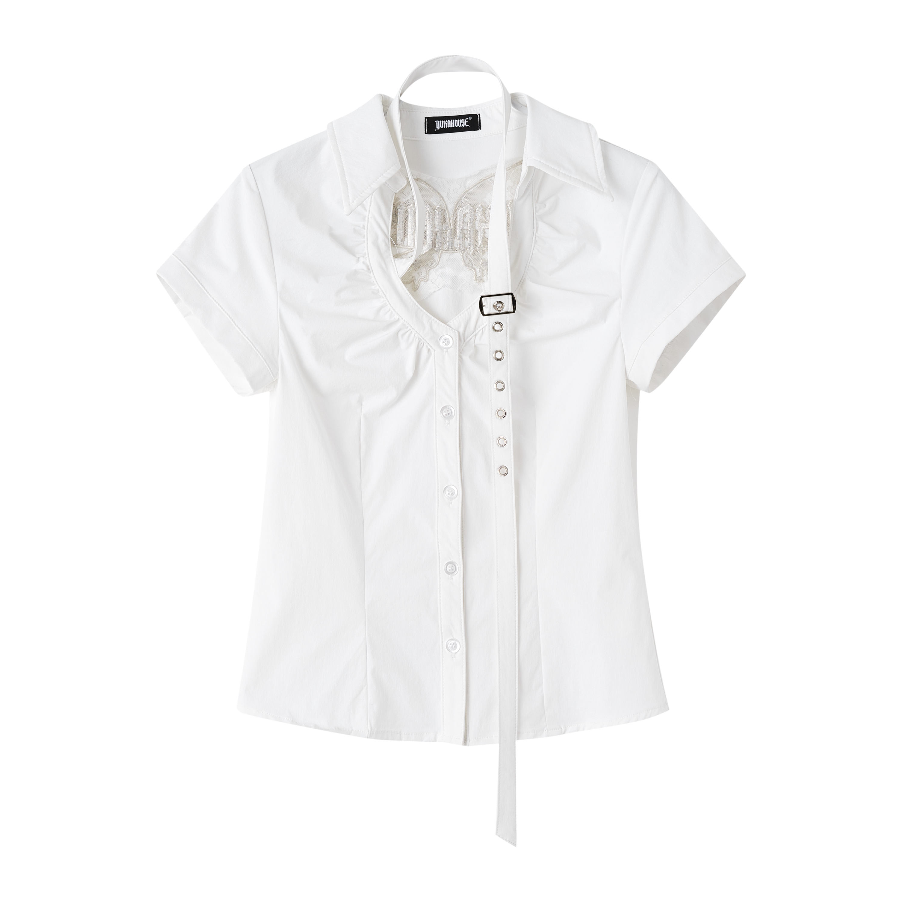 Button Strap Detail Fitted Short Sleeve Shirt